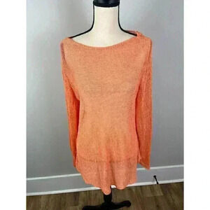 Eileen Fisher Women's Plus 2X Linen Blend Knit Sweater Sheer Lagenlook Orange